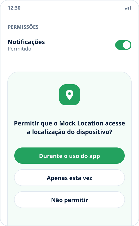 Pedido do sistema Android de acesso à localização para o Mock Location