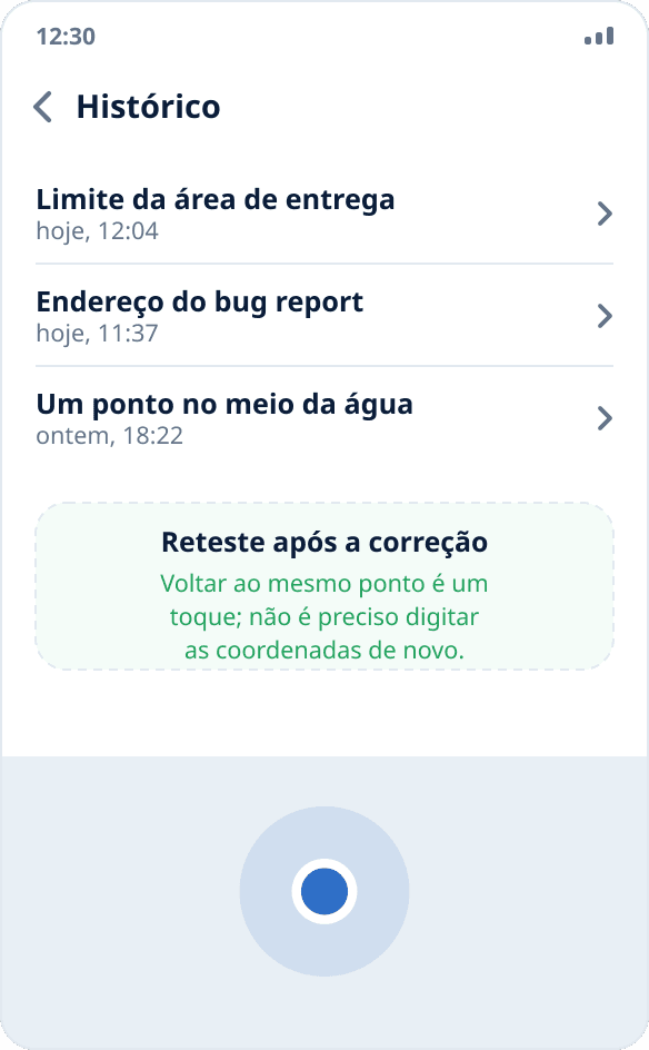 Histórico de uso no Mock Location: dá para voltar a um ponto de um teste anterior com um toque