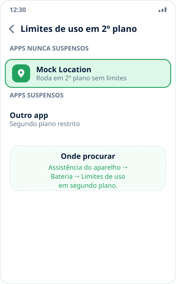 Configurações do Samsung: o Mock Location foi adicionado à lista de apps que nunca são suspensos
