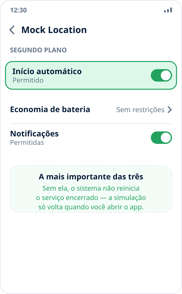A tela do app nas configurações da MIUI: a chave “Início automático” está ativada