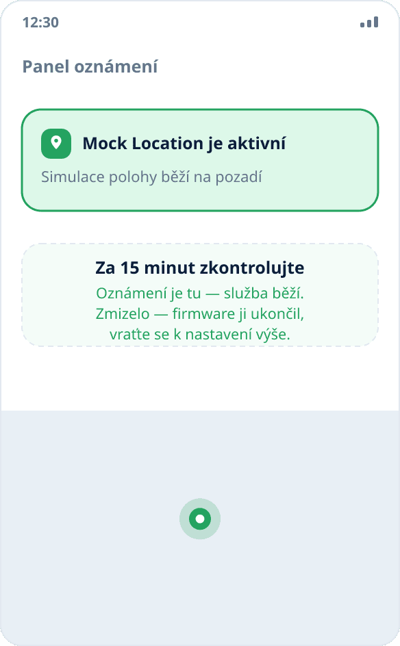 Trvalé oznámení Mock Location na panelu: simulace polohy běží na pozadí