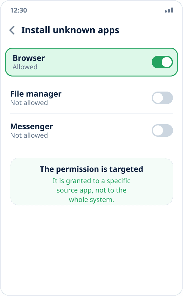 Android settings: the “Allow from this source” permission is on for the browser