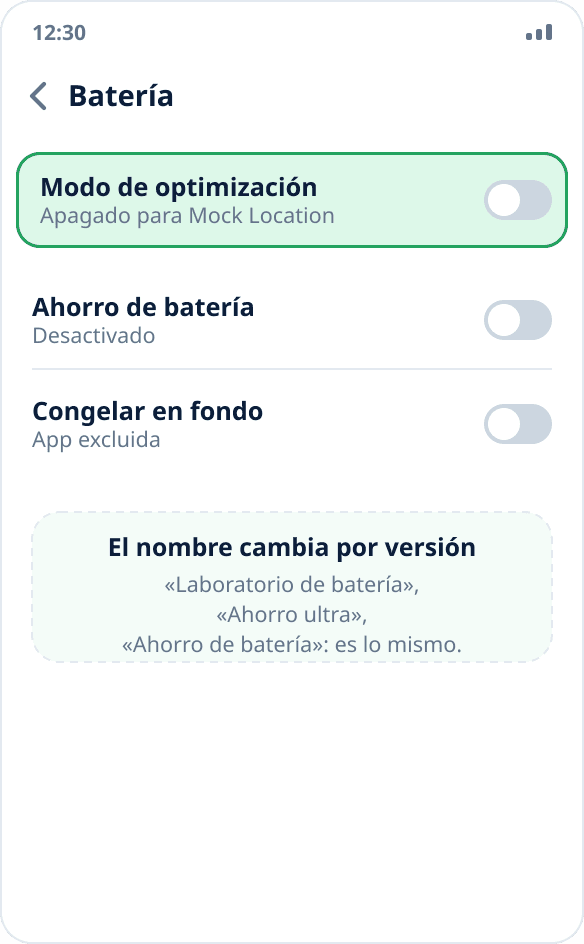Ajustes de batería en Tecno e Infinix: el modo de optimización y el ahorro de batería están desactivados para la aplicación