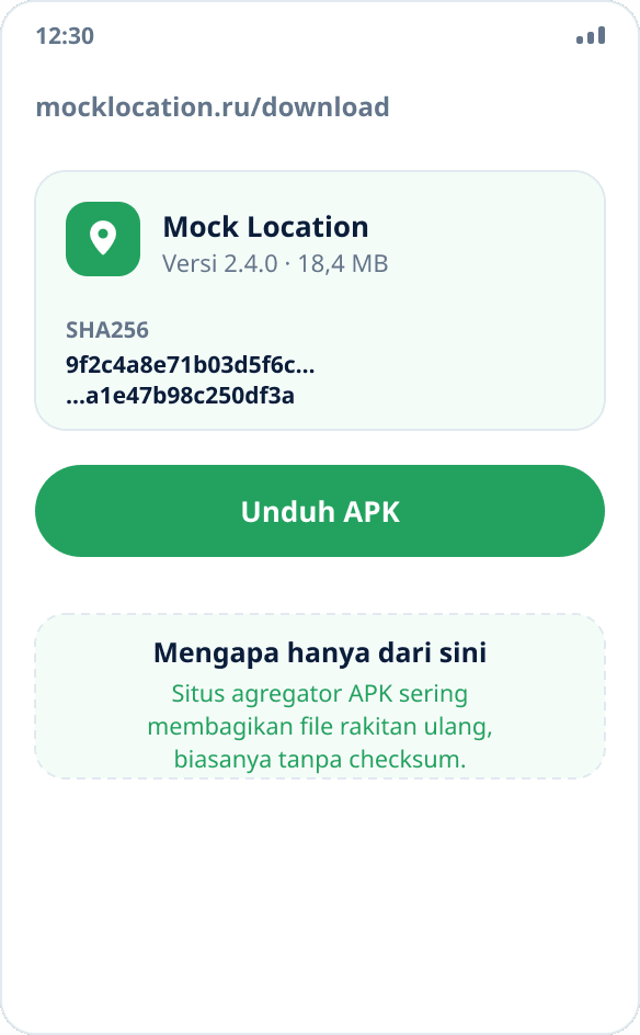 Halaman unduhan di situs: versi, ukuran file, dan checksum SHA256 untuk pemeriksaan
