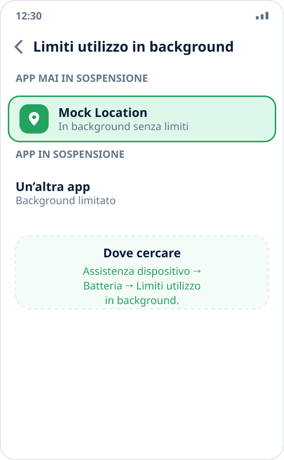 Impostazioni Samsung: Mock Location è aggiunta all’elenco delle app senza limiti per il lavoro in background