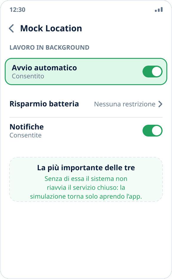 La schermata dell’app nelle impostazioni MIUI: l’interruttore «Avvio automatico» è attivo
