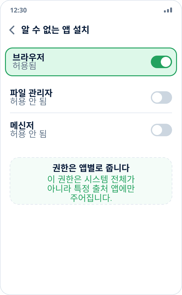 Android 설정: 브라우저에 ‘이 출처 허용’ 권한이 켜져 있습니다