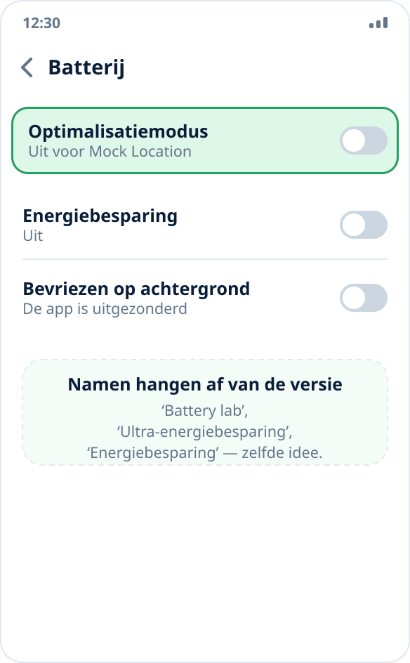 Batterij-instellingen op Tecno en Infinix: optimalisatie en energiebesparing staan uit voor de app