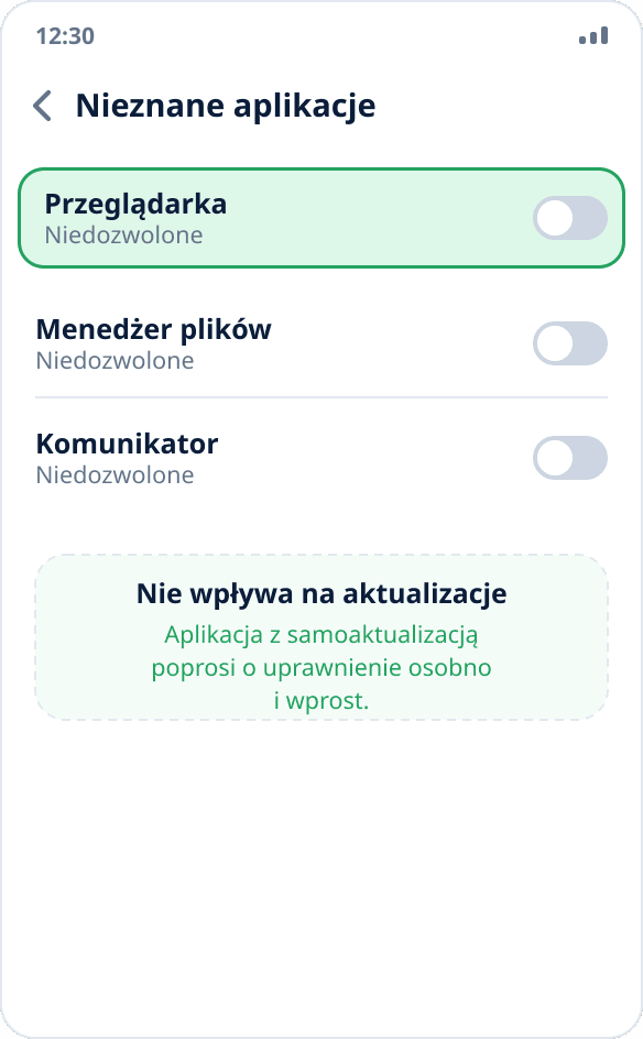 Uprawnienie do instalacji ze źródła wyłączone po zainstalowaniu aplikacji