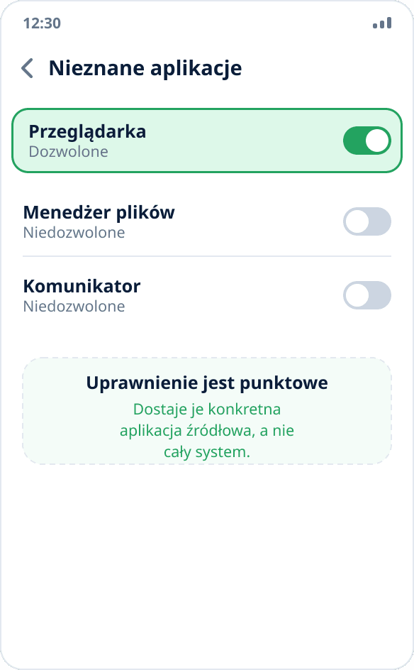 Ustawienia Androida: włączone uprawnienie „Zezwalaj z tego źródła” dla przeglądarki