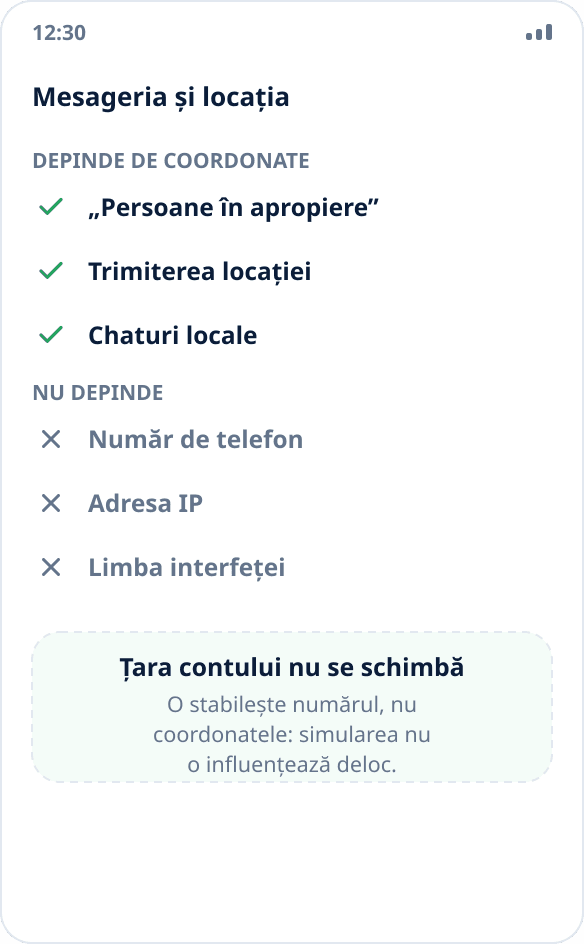 Ce depinde de coordonate într-o aplicație de mesagerie și ce nu: persoanele din apropiere și trimiterea locației — da, numărul și IP-ul — nu