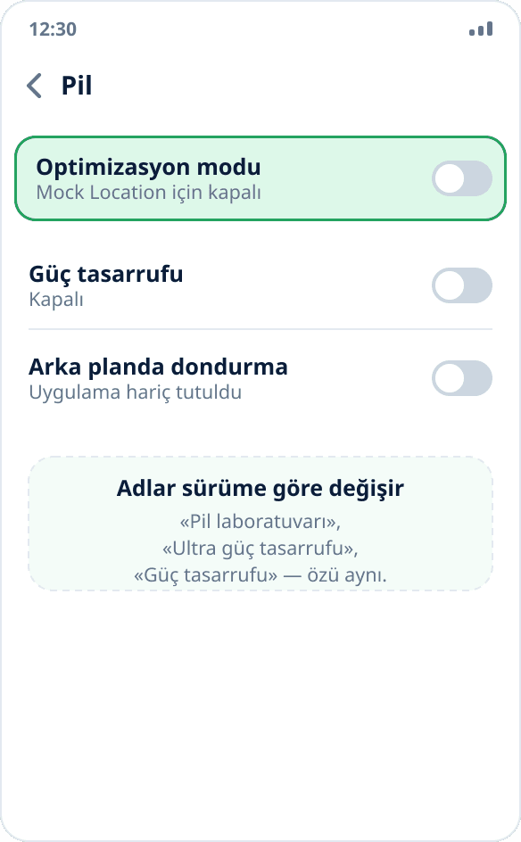 Tecno ve Infinix'te pil ayarları: uygulama için optimizasyon modu ve güç tasarrufu kapalı