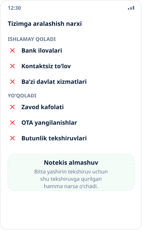 Yuklagich ochilib, root olingandan keyin nima ishlamay qoladi: banklar, toʻlov, davlat xizmatlari, kafolat va yangilanishlar