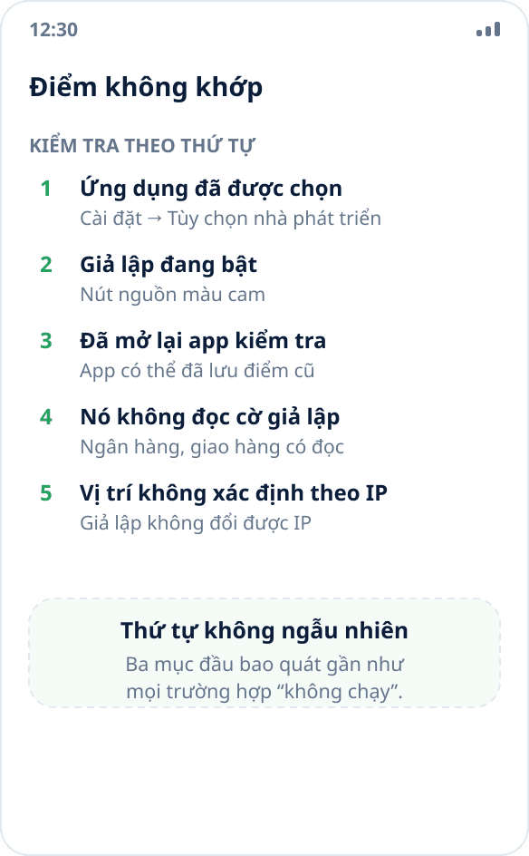 Ứng dụng hiển thị vị trí thật thay vì vị trí giả lập: danh sách nguyên nhân cần kiểm tra