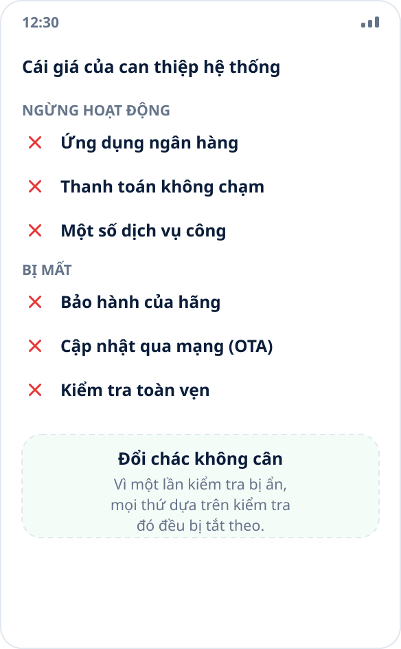 Những gì ngừng hoạt động sau khi mở khóa bootloader và root: ngân hàng, thanh toán, dịch vụ công, bảo hành và cập nhật