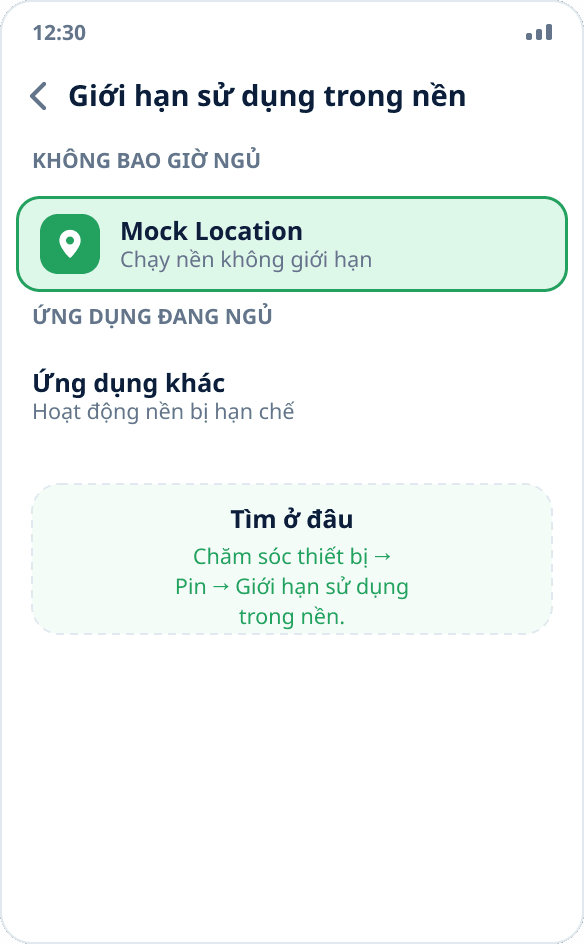 Cài đặt Samsung: Mock Location được thêm vào danh sách không hạn chế khi chạy nền