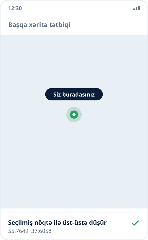 Başqa xəritə tətbiqi məkanı əvəzlənmiş nöqtədə göstərir — əvəzləmə işləyir