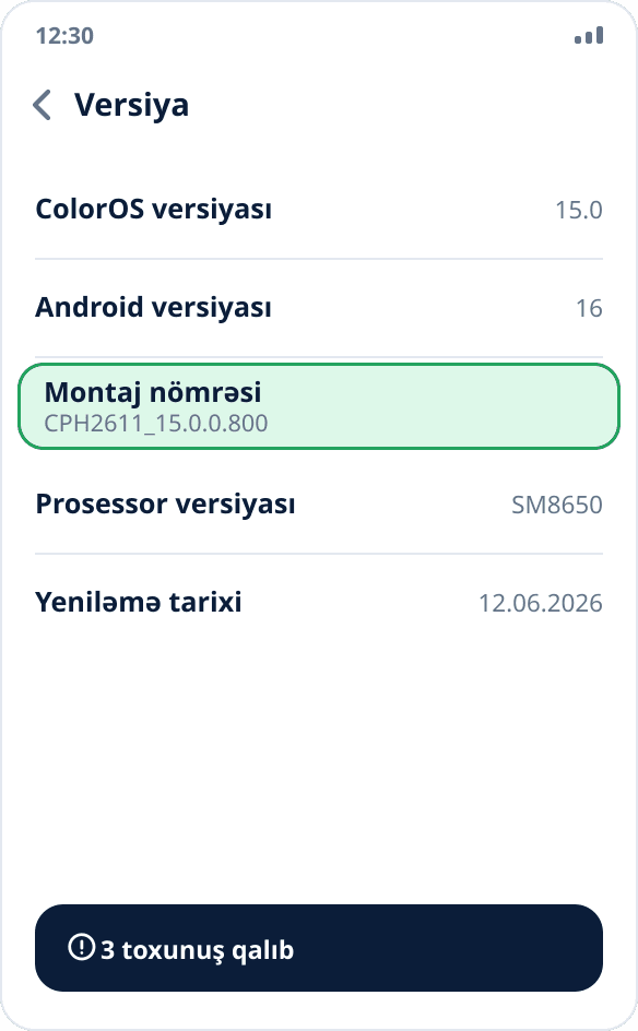 realme və OPPO-da «Versiya» ekranı: yeddi dəfə toxunulmalı olan «Montaj nömrəsi» bəndi