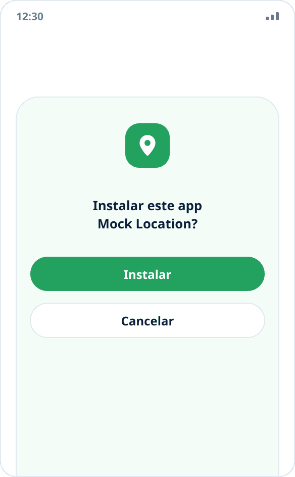 A caixa de diálogo de instalação do Mock Location com os botões “Instalar” e “Cancelar”