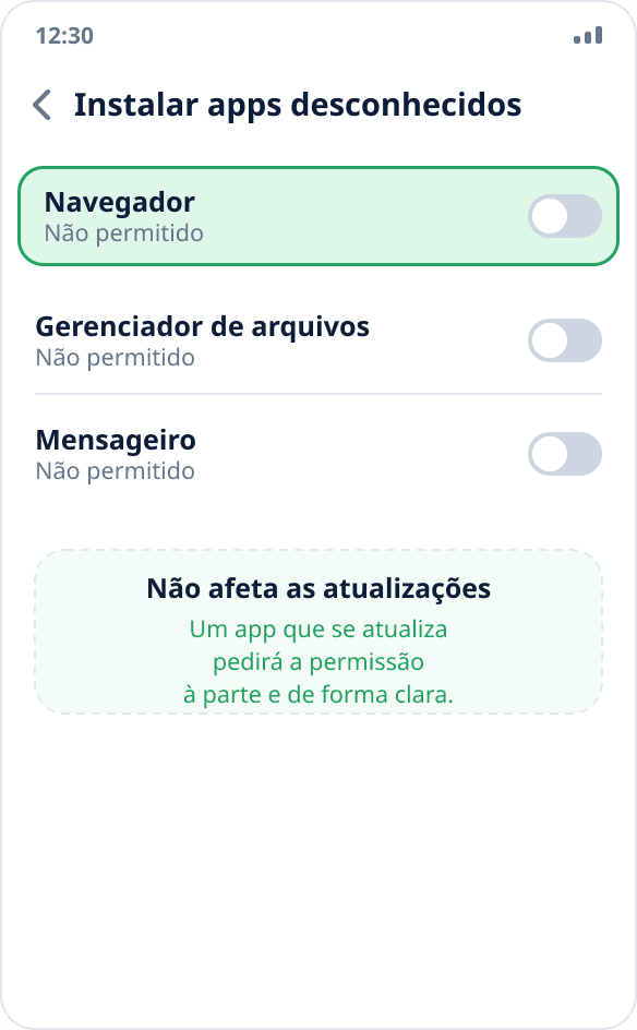 A permissão de instalar desta fonte é desativada depois de instalar o app