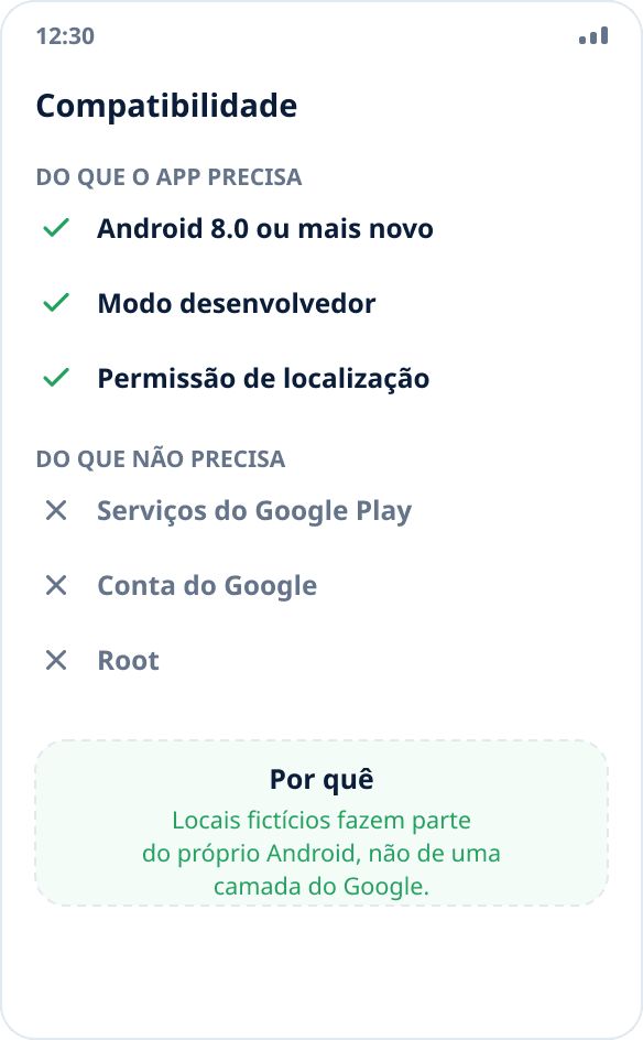 Instalação do Mock Location em um Huawei sem os serviços do Google: o app funciona pelo mecanismo nativo do Android