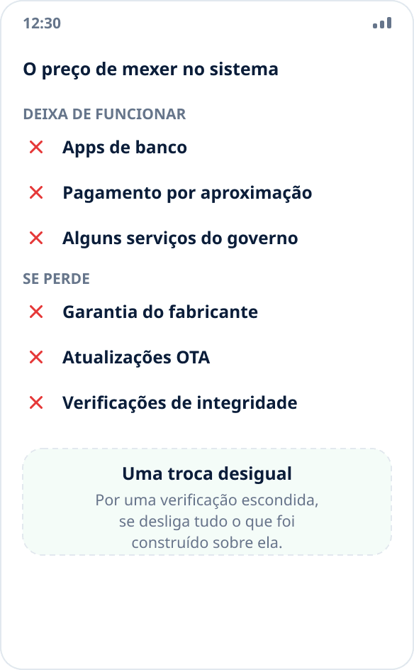 O que deixa de funcionar após desbloquear o bootloader e obter root: bancos, pagamentos, serviços do governo, garantia e atualizações