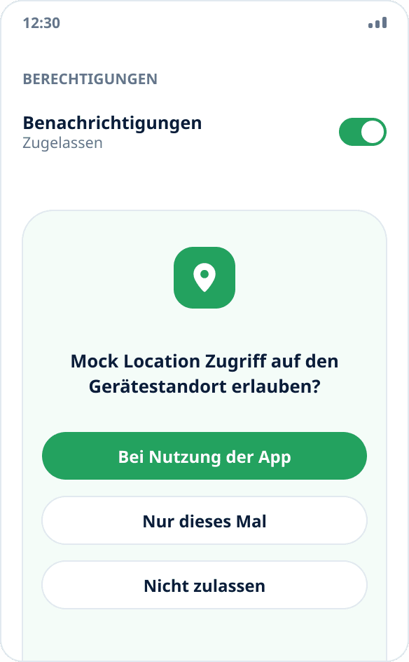 Systemabfrage von Android zum Standortzugriff für die App Mock Location