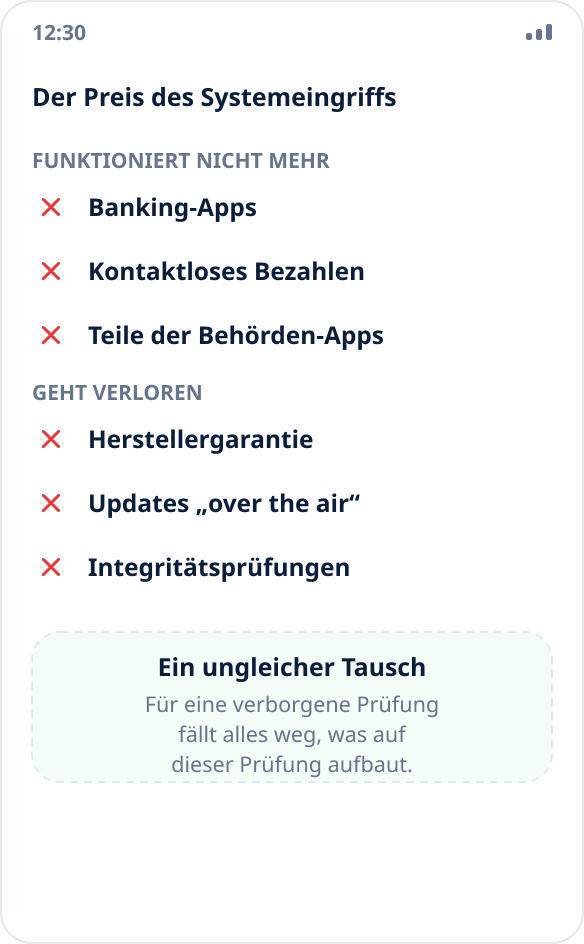 Was nach dem Entsperren des Bootloaders und Root nicht mehr funktioniert: Banken, Bezahlen, Behördendienste, Garantie und Updates