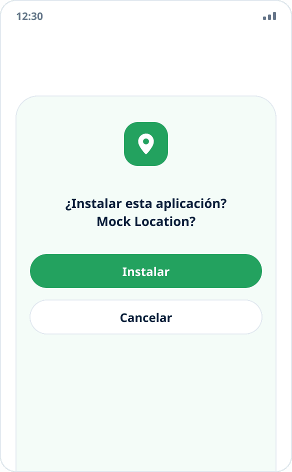 El diálogo del sistema para instalar Mock Location con los botones «Instalar» y «Cancelar»