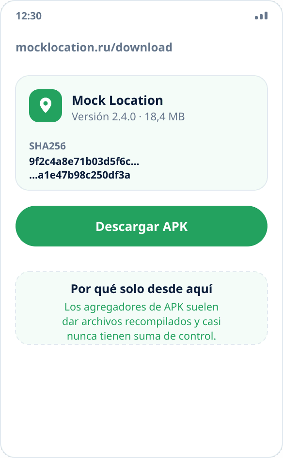 La página de descarga del sitio: versión, tamaño del archivo y suma de comprobación SHA256 para verificarlo