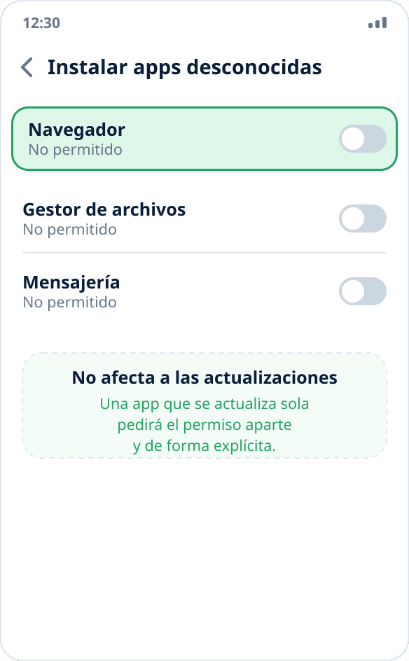 El permiso para instalar desde la fuente se desactiva después de instalar la aplicación