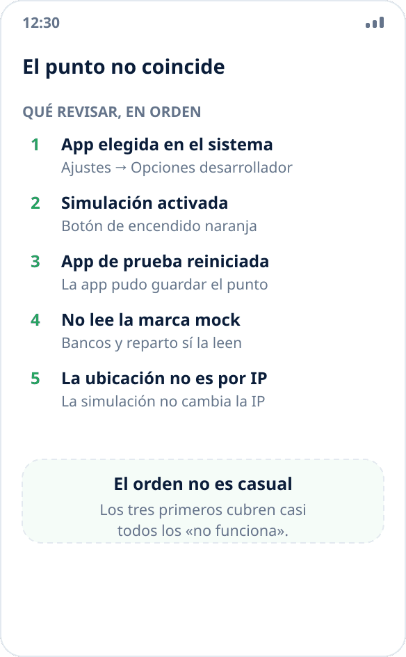 Una aplicación muestra la ubicación real en lugar de la simulada: lista de causas que revisar