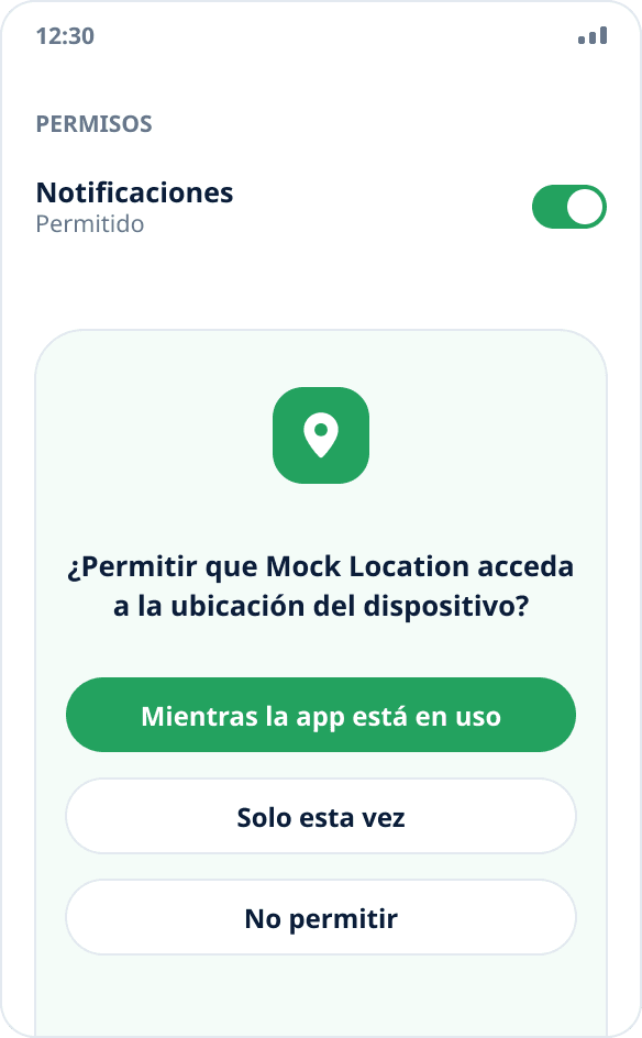 Solicitud del sistema Android de acceso a la ubicación para Mock Location