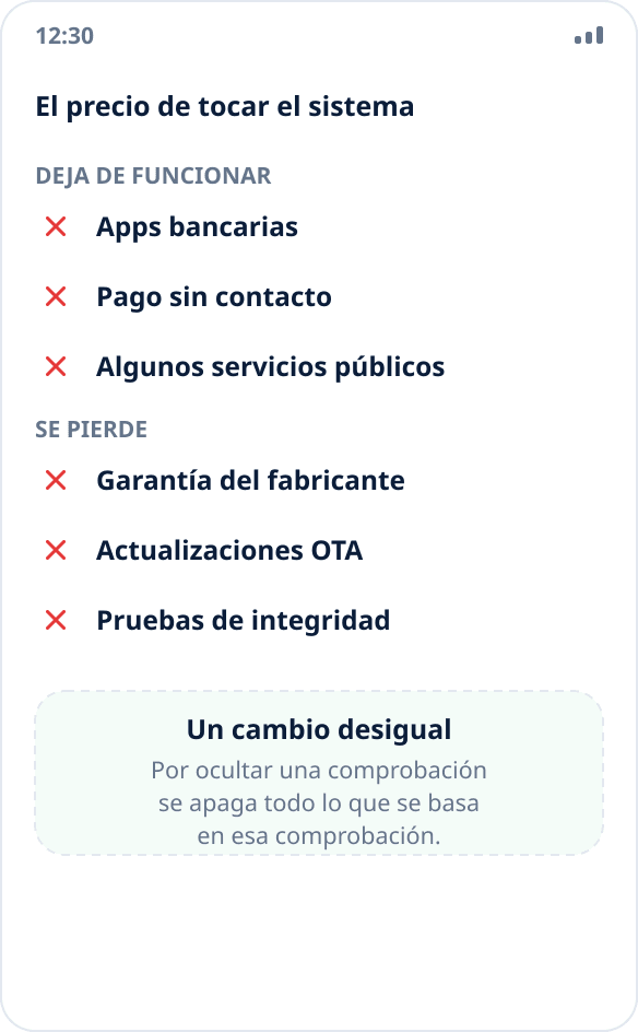 Qué deja de funcionar al desbloquear el bootloader y obtener root: bancos, pagos, servicios públicos, garantía y actualizaciones
