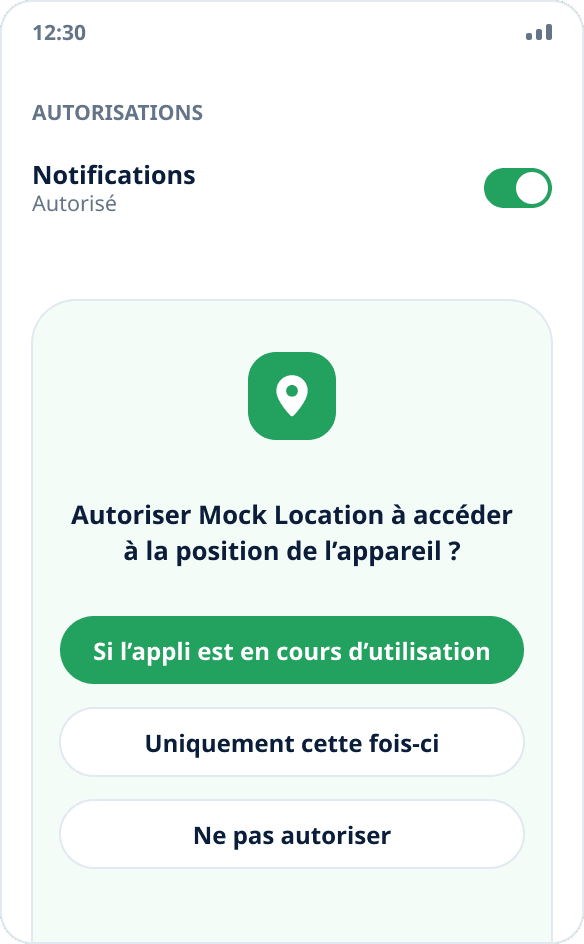 Demande système d’Android pour l’accès à la position de l’application Mock Location