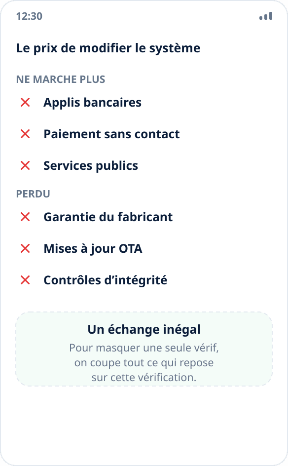 Ce qui cesse de fonctionner après le déverrouillage du bootloader et le root : banques, paiement, services publics, garantie et mises à jour
