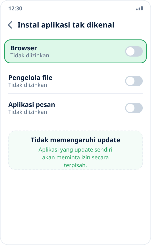 Izin instal dari sumber ini dimatikan setelah aplikasi terpasang
