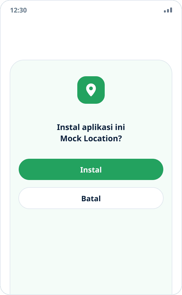 Dialog sistem untuk menginstal Mock Location dengan tombol “Instal” dan “Batal”