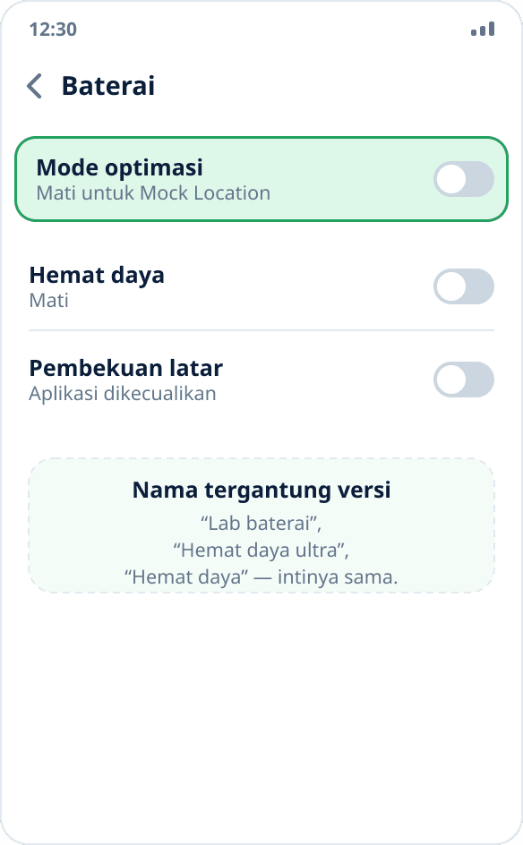 Setelan baterai di Tecno dan Infinix: mode optimasi dan hemat daya dimatikan untuk aplikasi