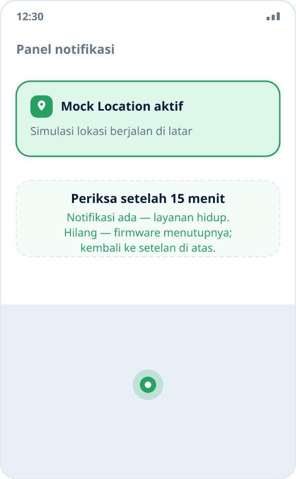 Notifikasi permanen Mock Location di panel: pemalsuan lokasi berjalan di latar belakang