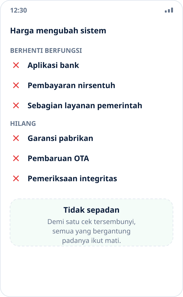 Yang berhenti berfungsi setelah membuka bootloader dan root: bank, pembayaran, layanan pemerintah, garansi, dan pembaruan
