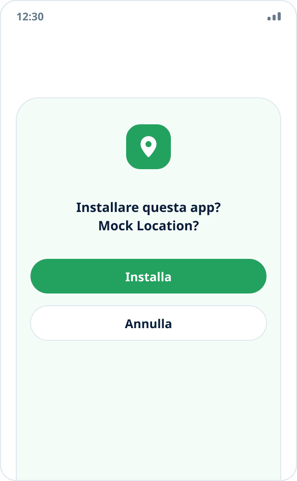 Finestra di sistema per l’installazione di Mock Location con i pulsanti «Installa» e «Annulla»