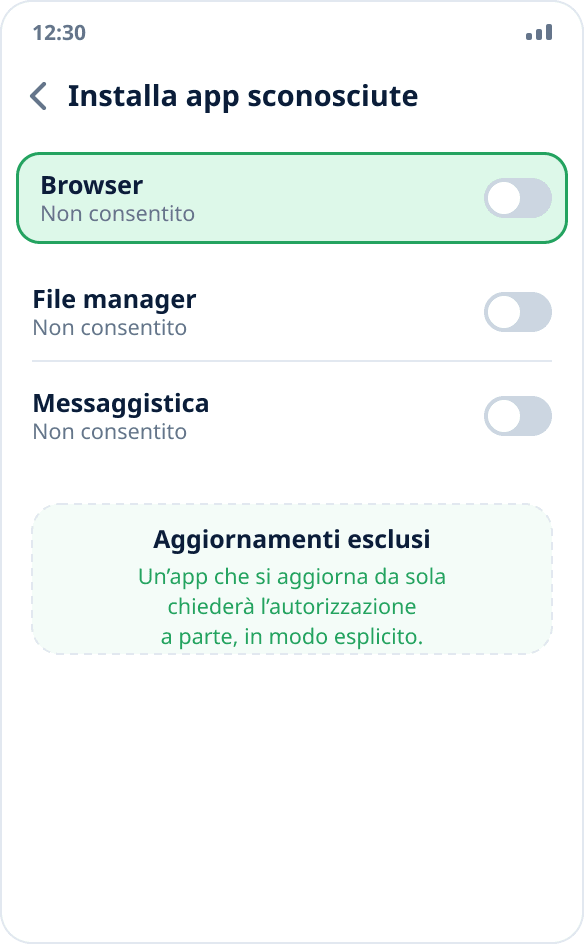 L’autorizzazione a installare dalla fonte è disattivata dopo l’installazione dell’app