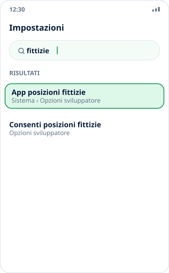 Ricerca nelle impostazioni Android: trovata la voce «Seleziona app di posizione fittizia»