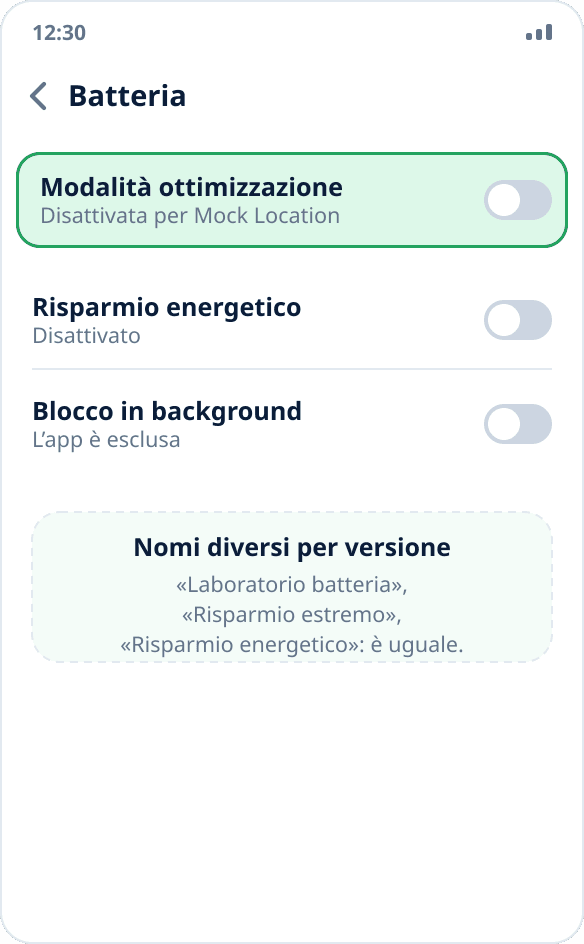 Impostazioni della batteria su Tecno e Infinix: ottimizzazione e risparmio energetico disattivati per l’app