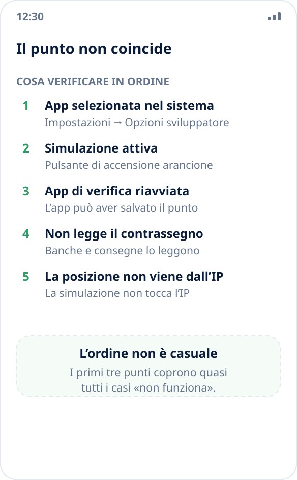 Un’app mostra la posizione reale invece di quella simulata: elenco delle cause da verificare