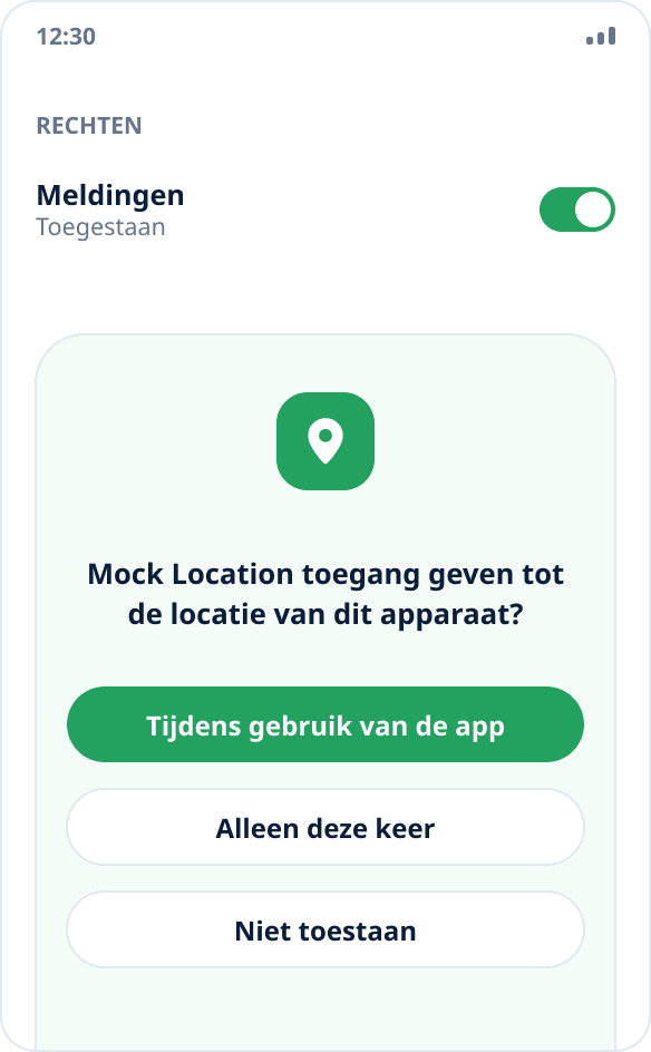 Systeemvraag van Android om locatietoegang voor de app Mock Location
