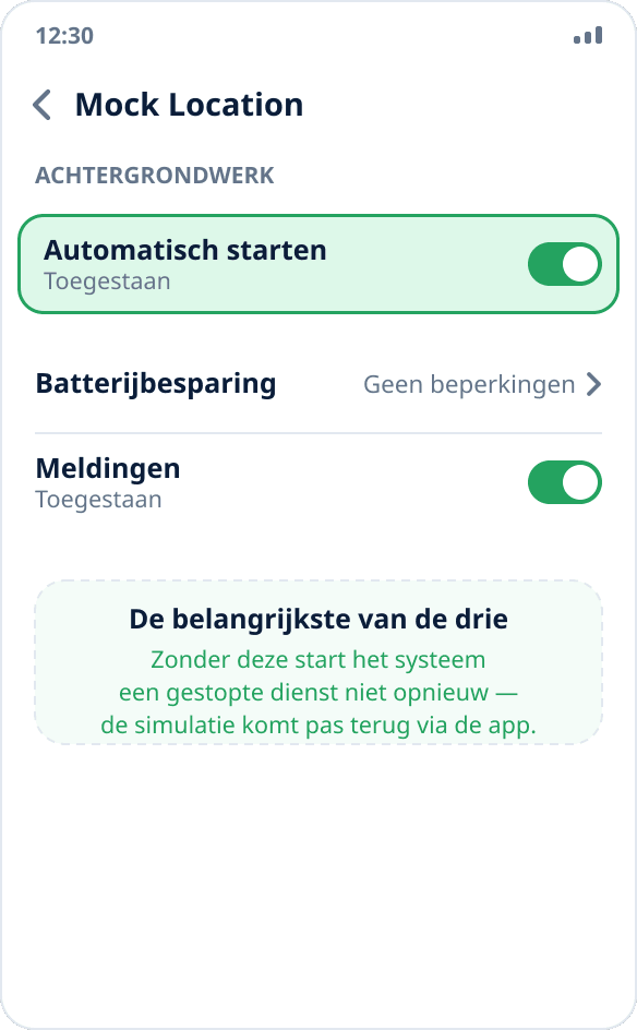 Het app-scherm in de MIUI-instellingen: de schakelaar ‘Automatisch starten’ staat aan