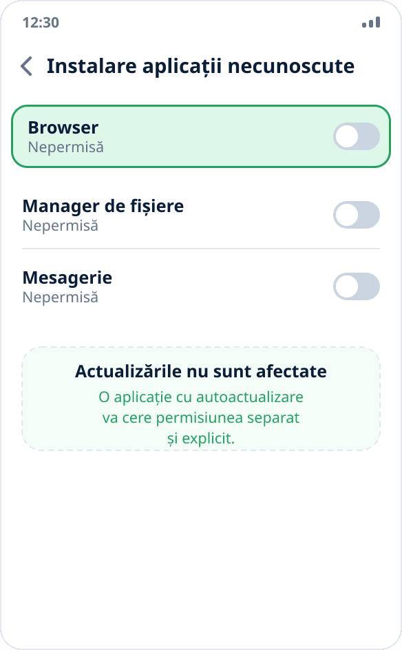 Permisiunea de instalare din sursă este dezactivată după instalarea aplicației