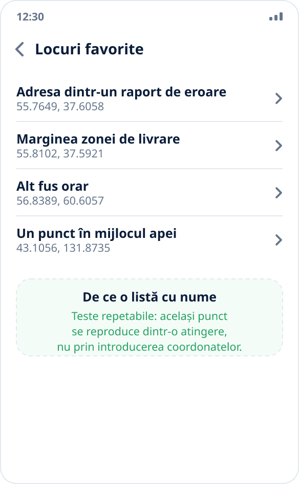 Lista locurilor favorite din Mock Location: un set de puncte de referință pentru teste repetabile